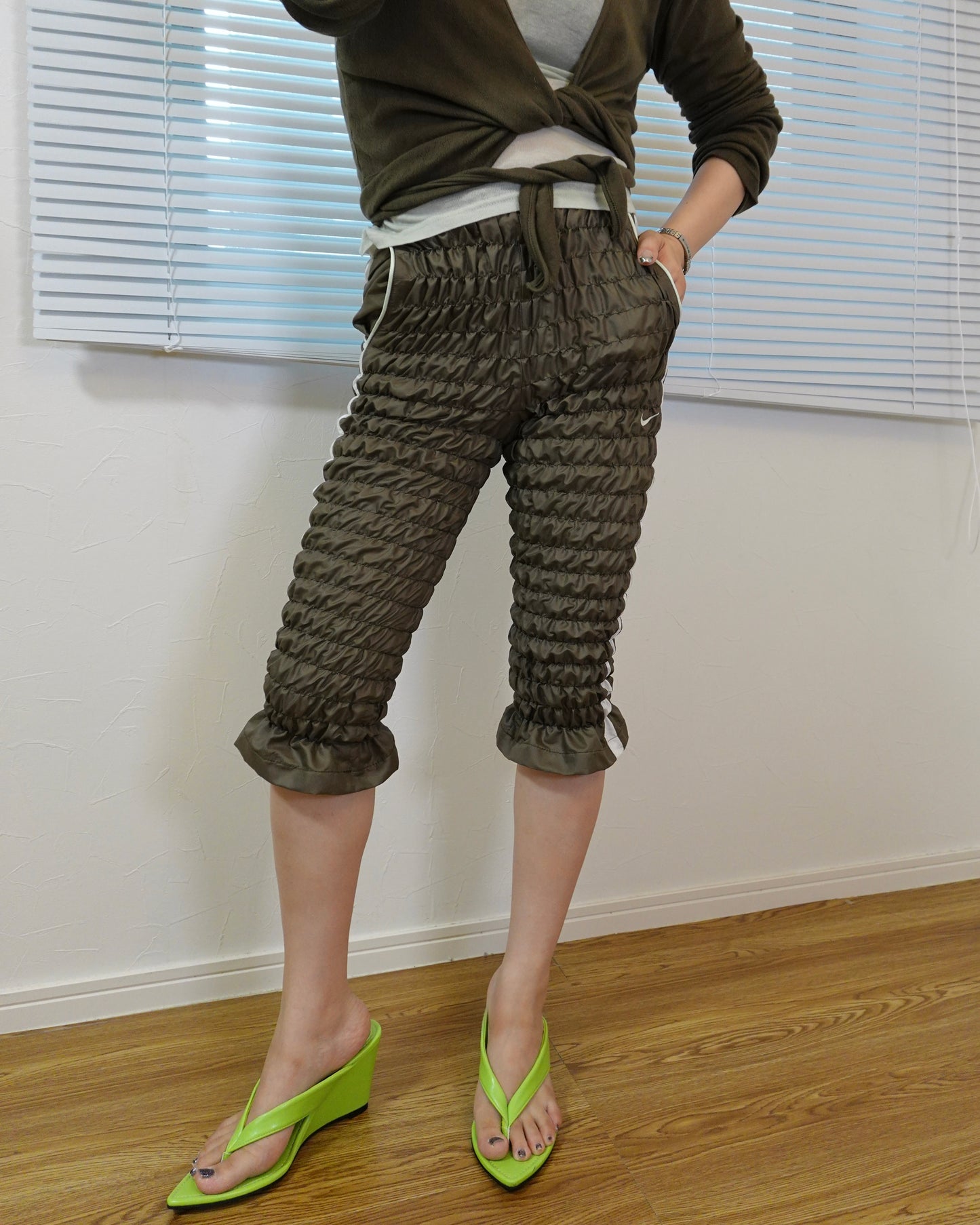 Gather jersey pants khaki