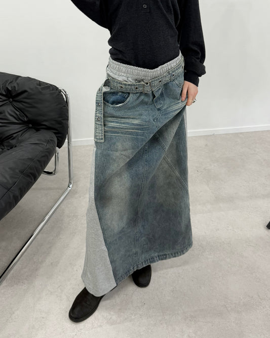 Switching denim skirt