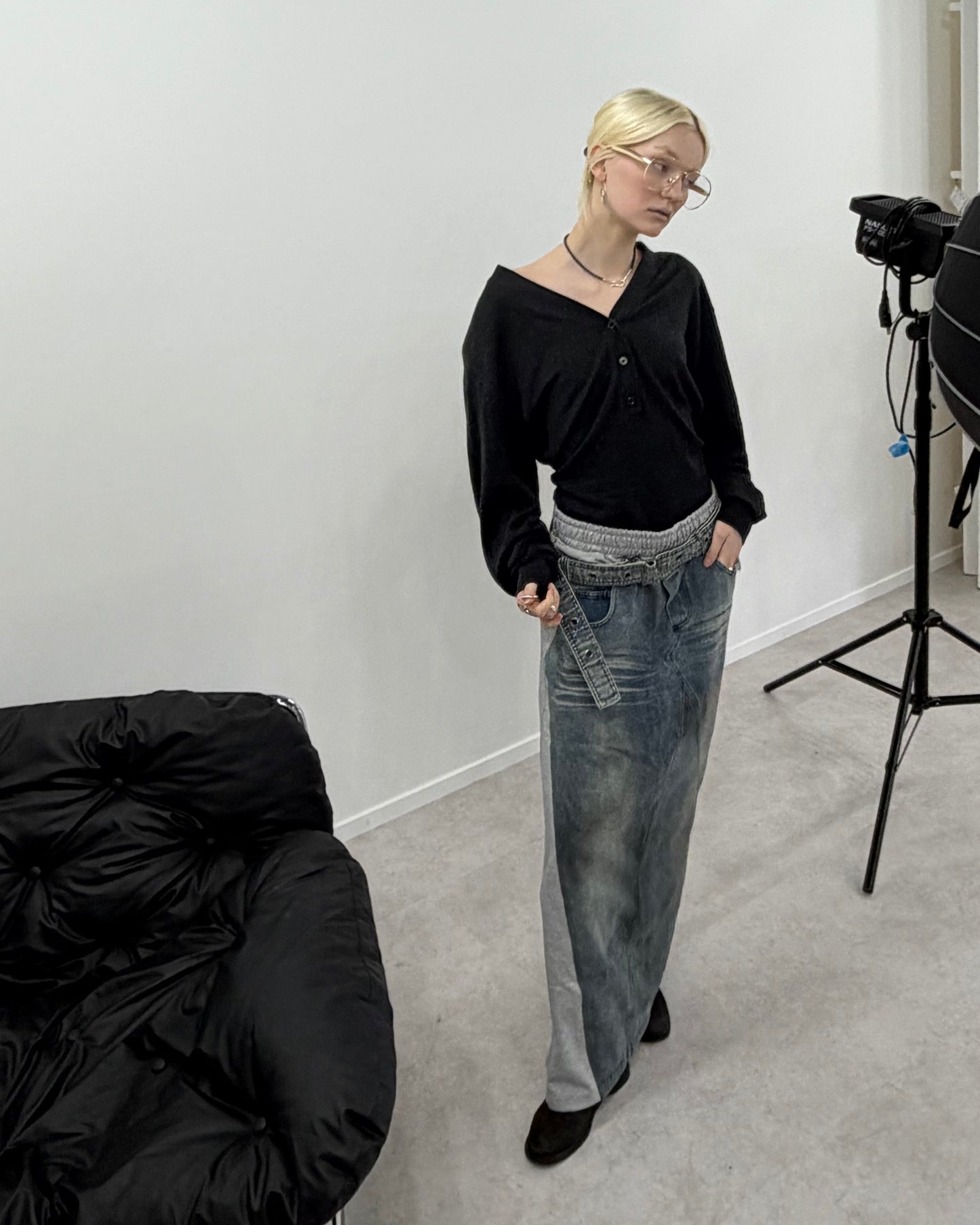 Switching denim skirt