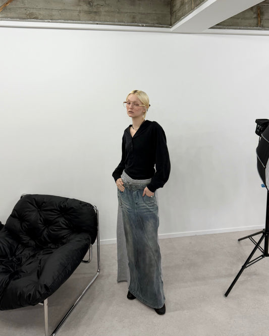 Switching denim skirt