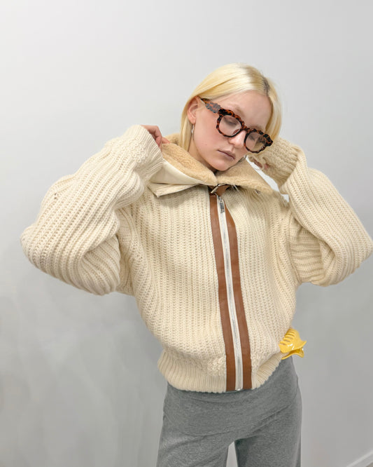 Cream knit blouson