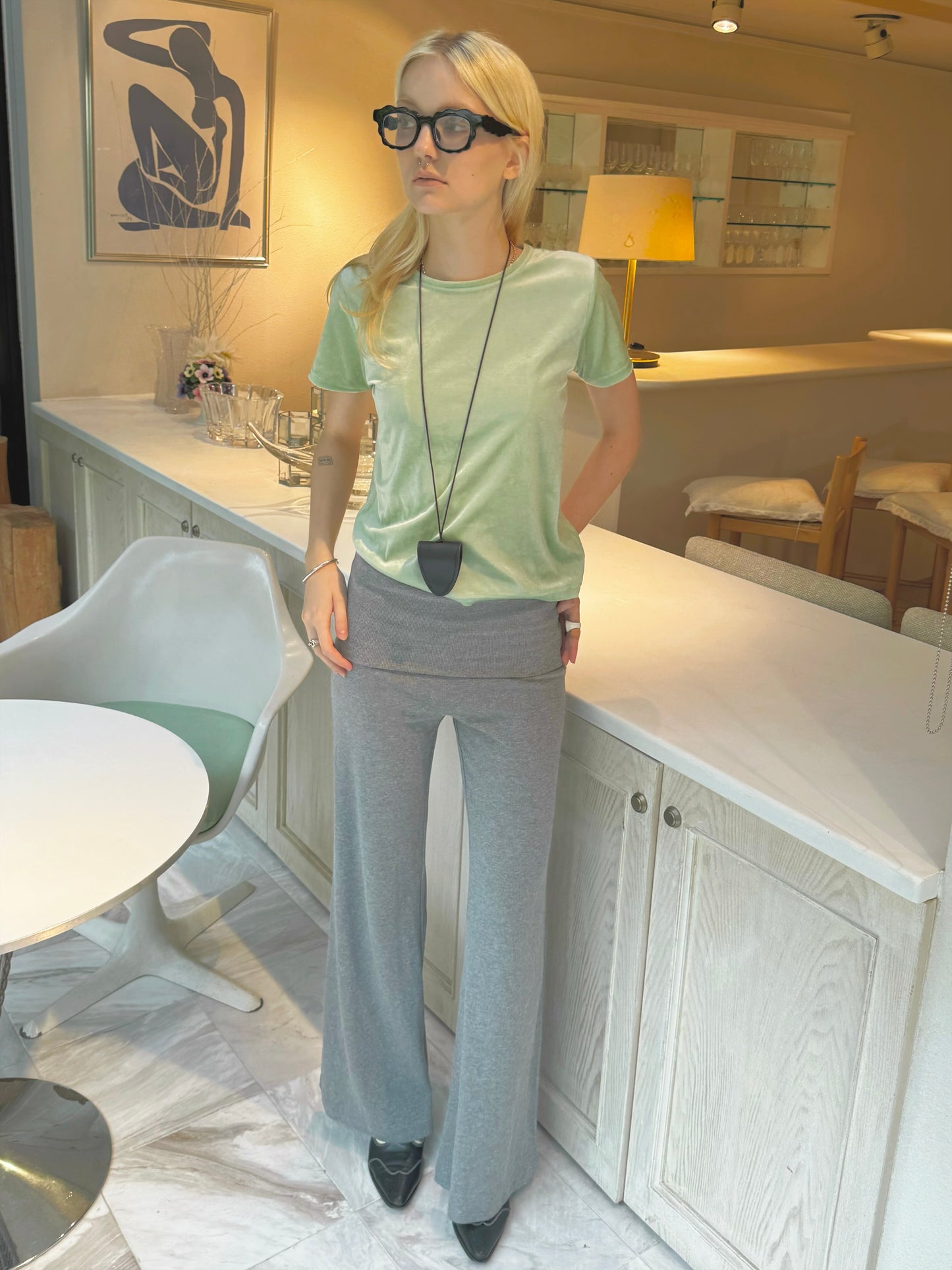 Slim flare knit pants