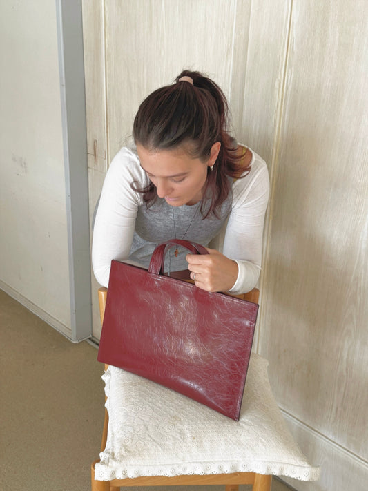 Leather shikaku tote bag