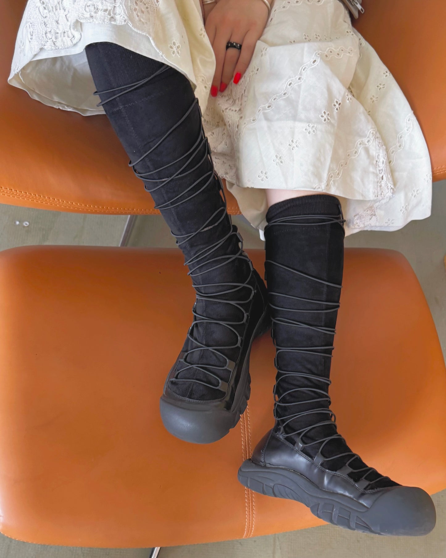 Lace up long boots