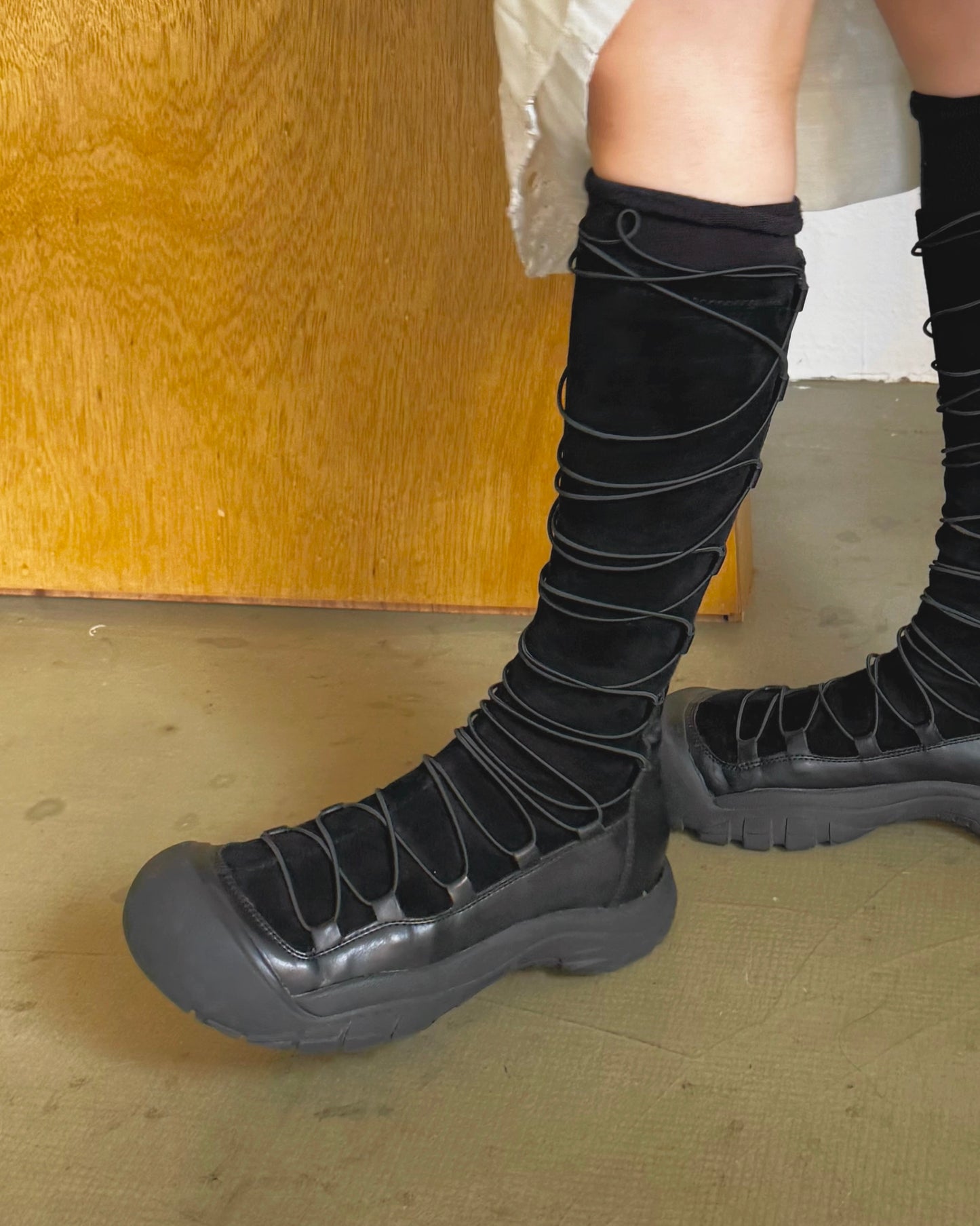 Lace up long boots