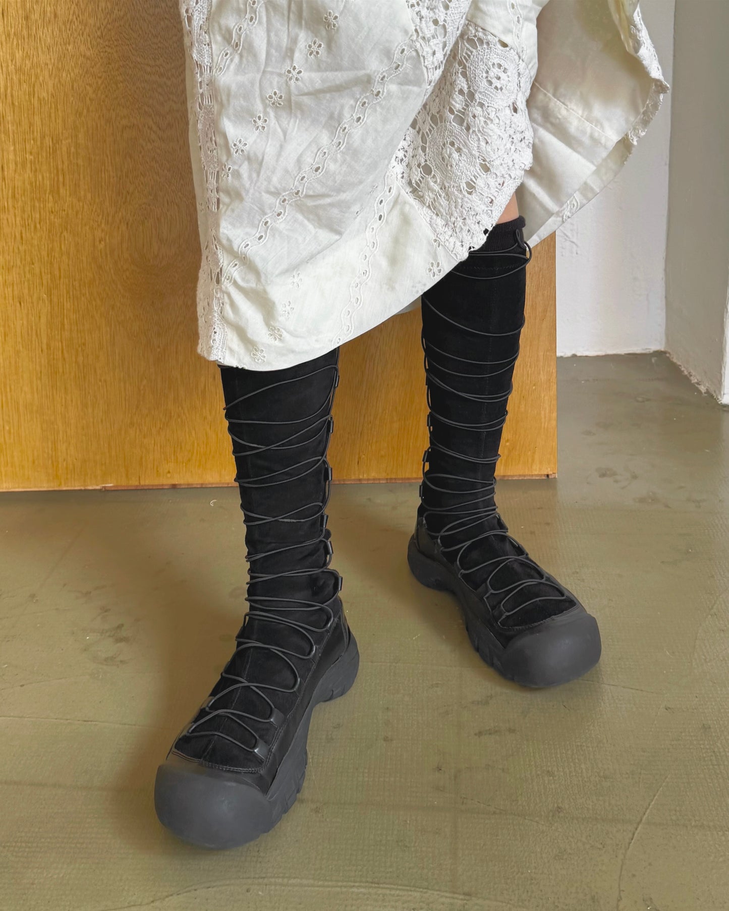 Lace up long boots