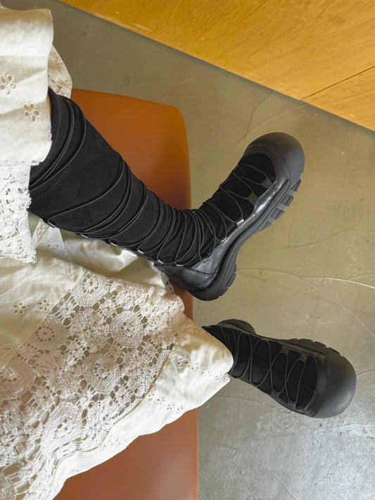 Lace up long boots