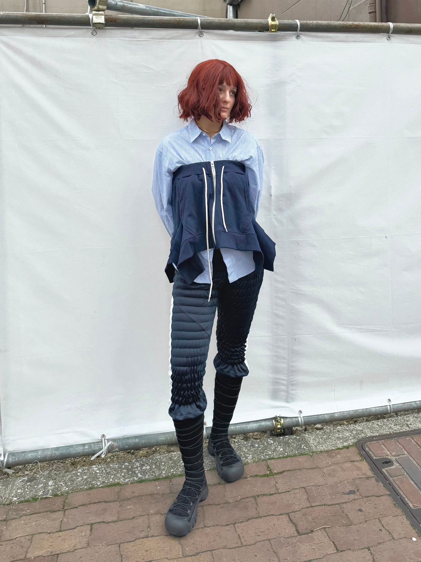 Gather jersey pants navy