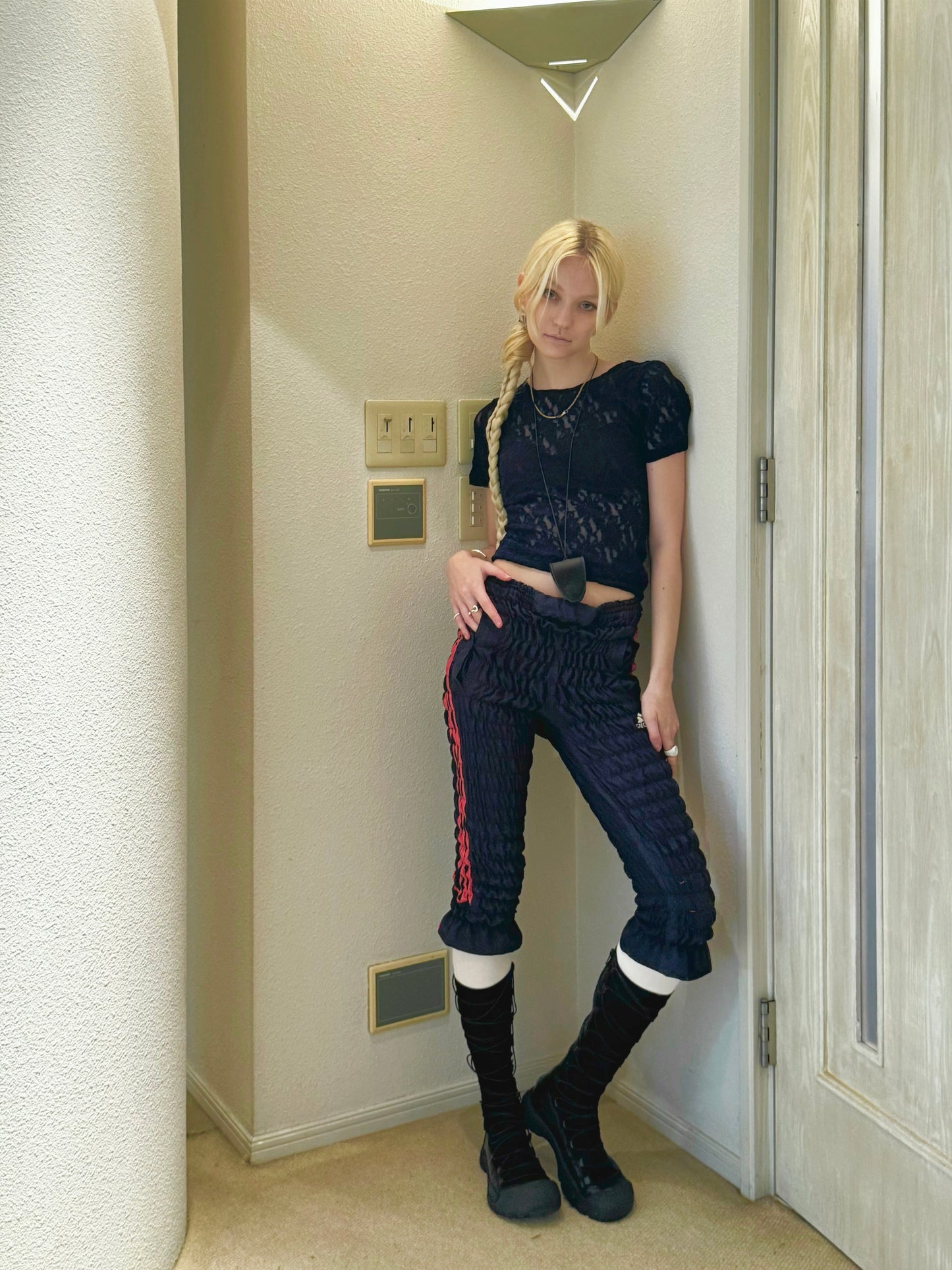 Gather jersey pants navy
