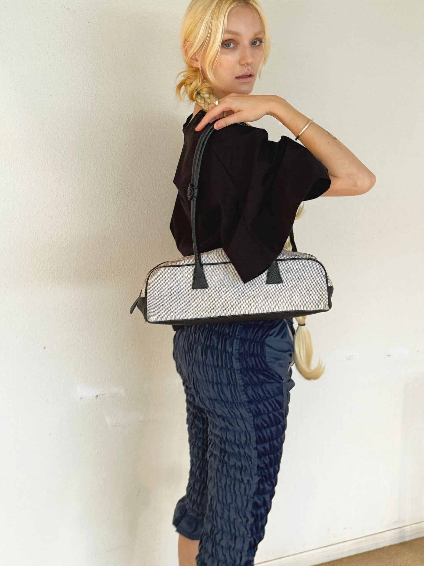 Gather jersey pants navy blue