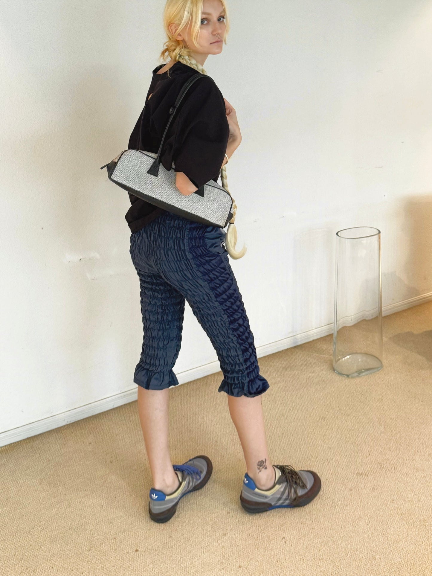 Gather jersey pants navy blue