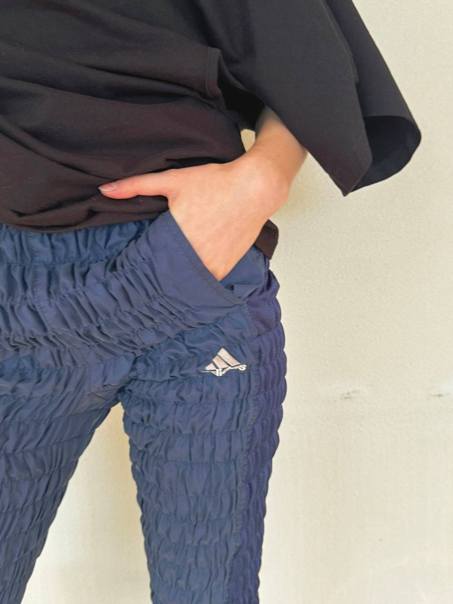 Gather jersey pants navy blue