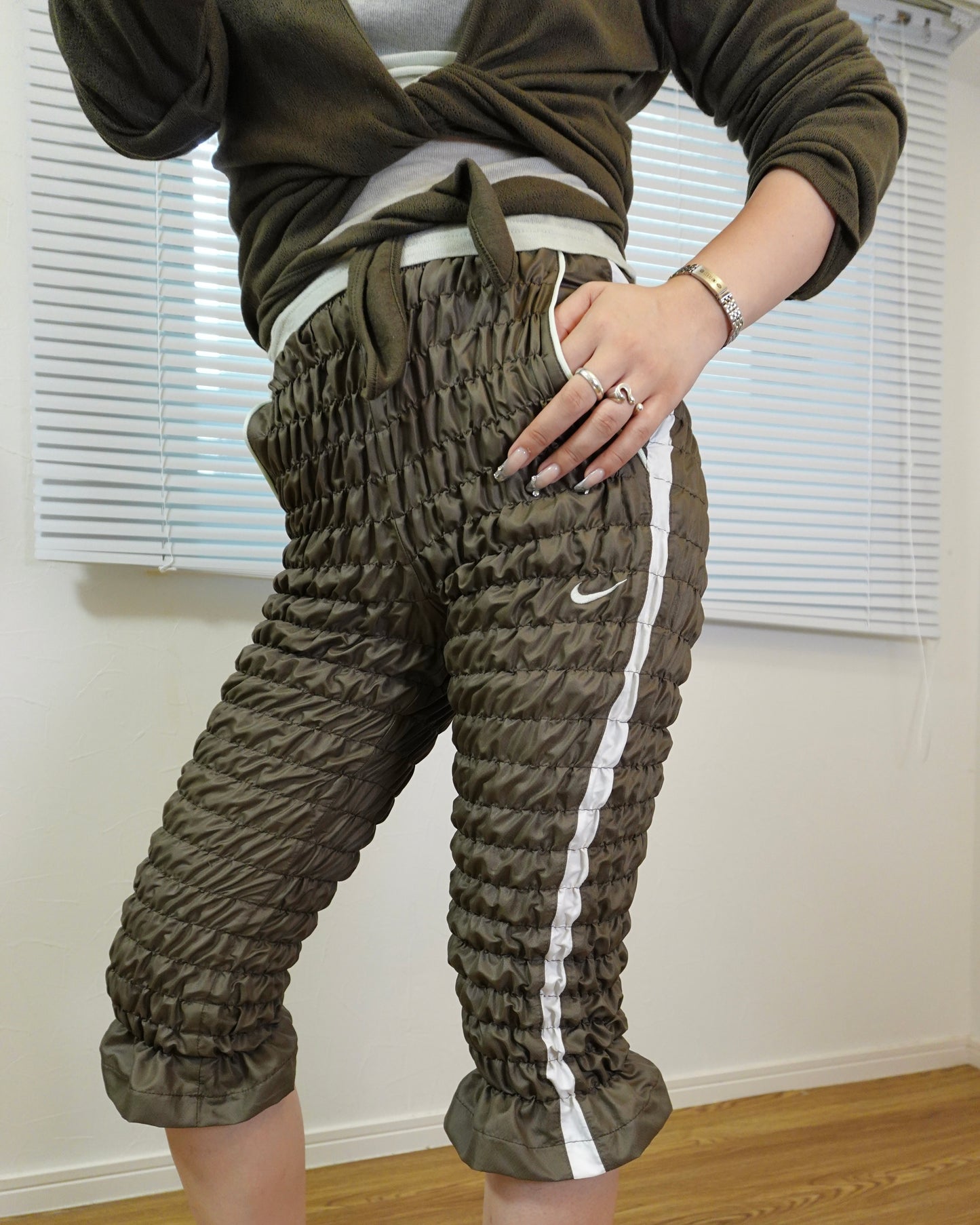 Gather jersey pants khaki