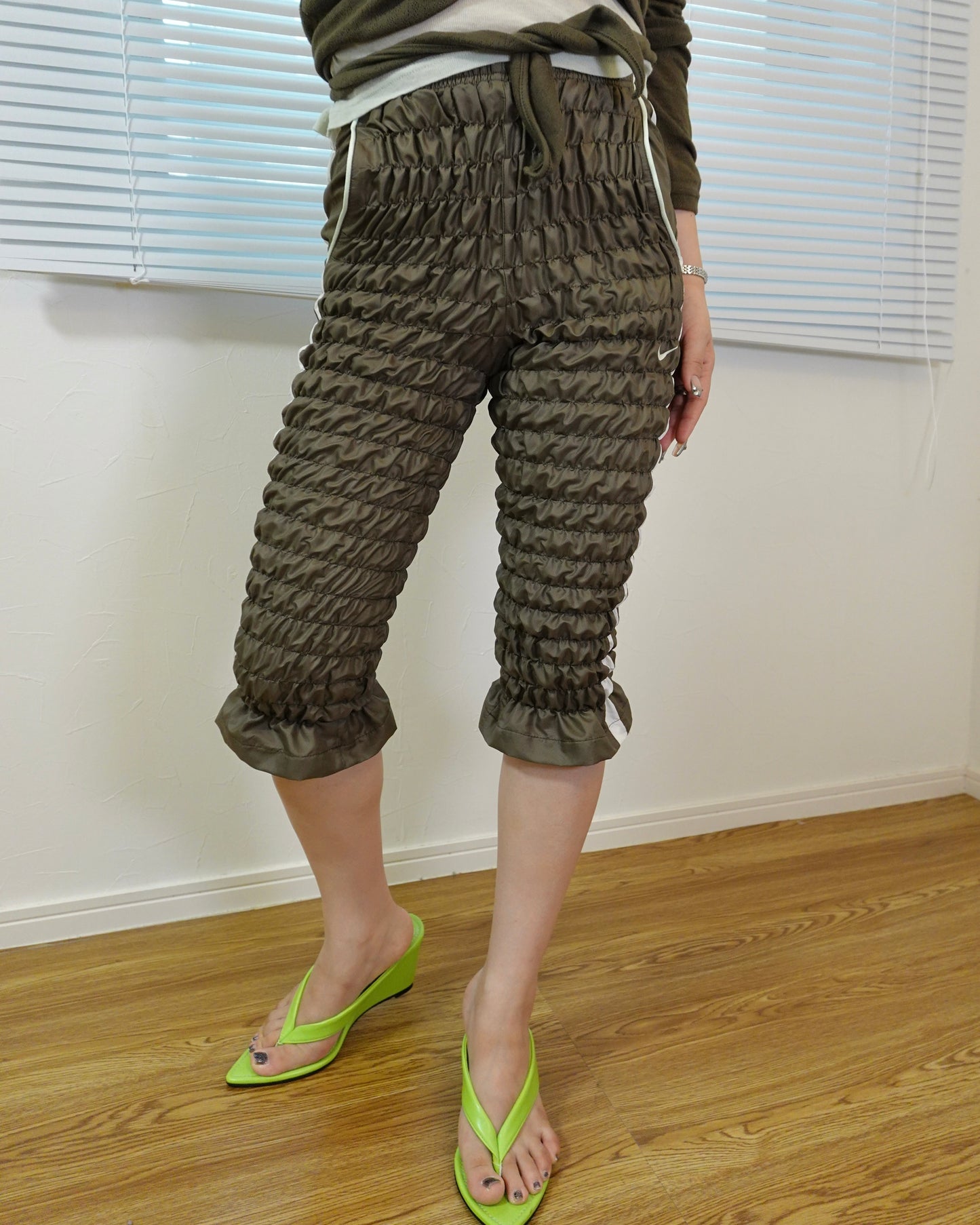 Gather jersey pants khaki