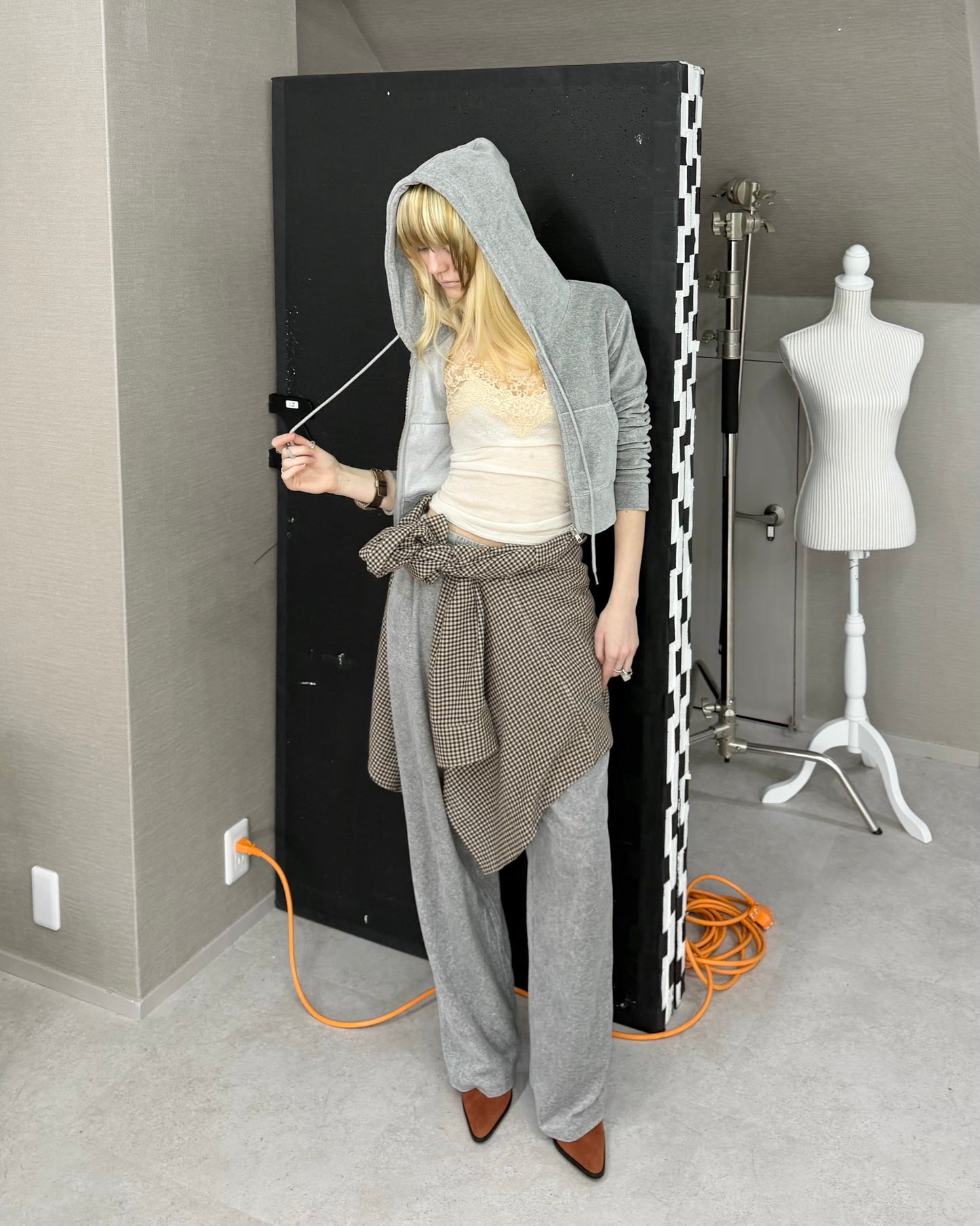 Velour compact hoodie