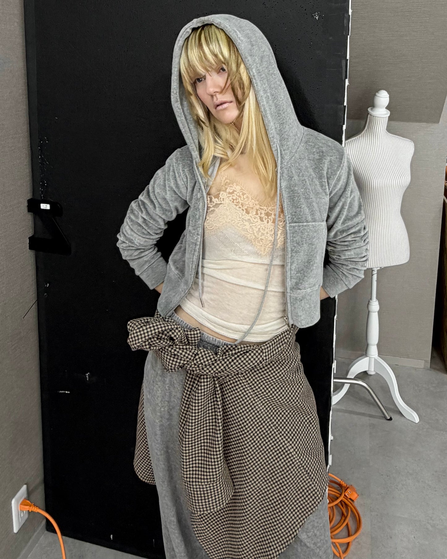 Velour compact hoodie