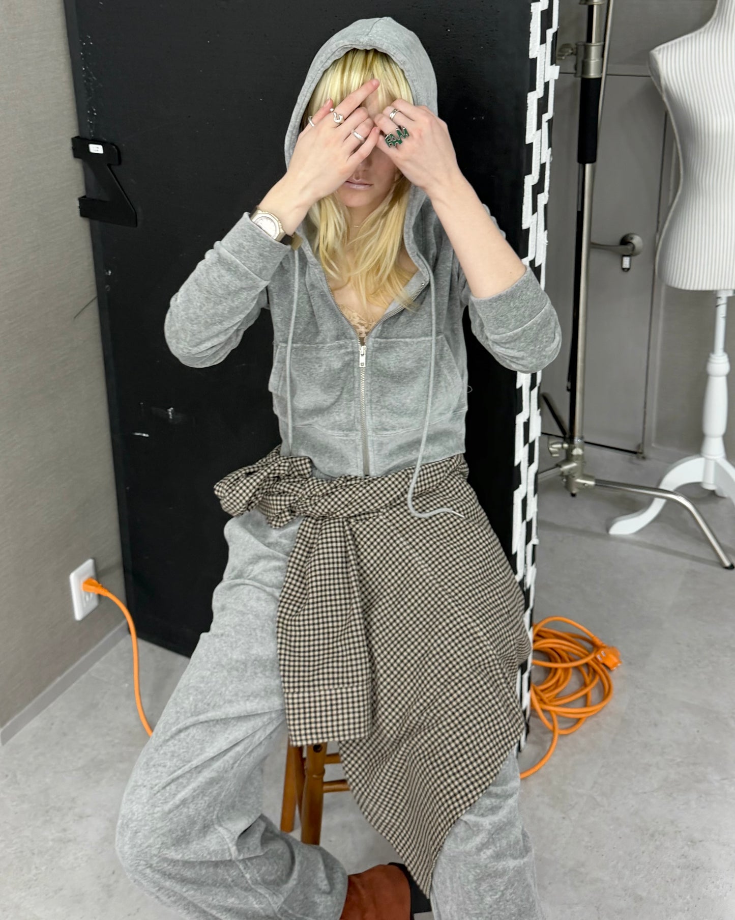 Velour compact hoodie