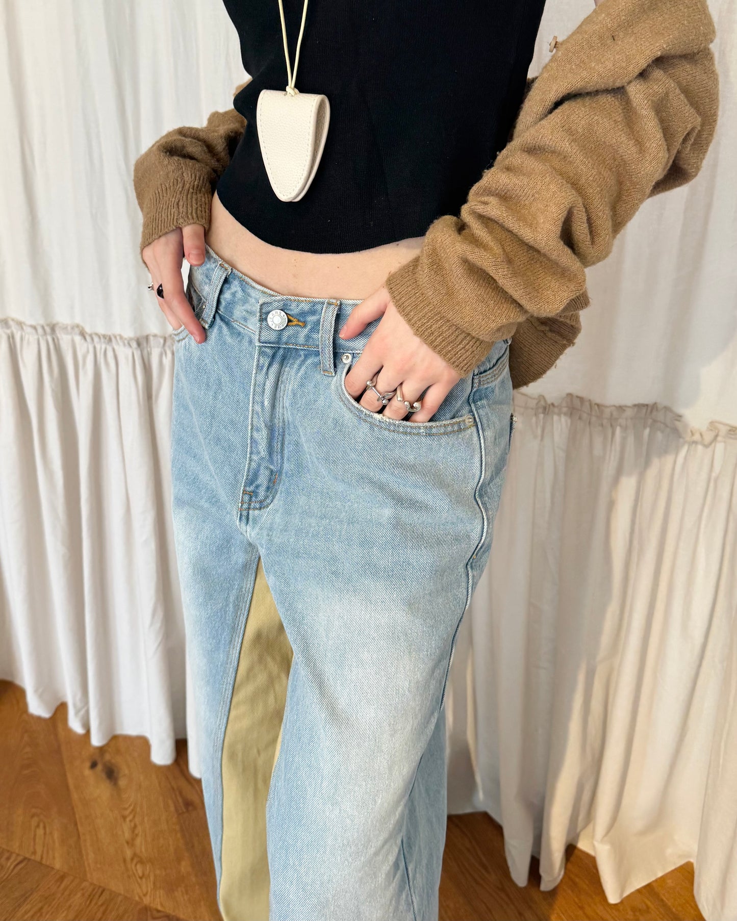 Bicolor denim pants