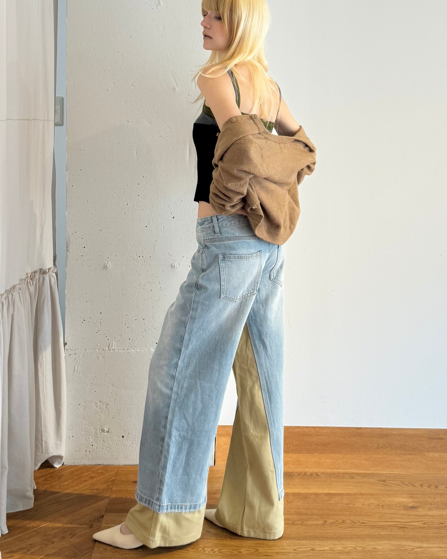 Bicolor denim pants