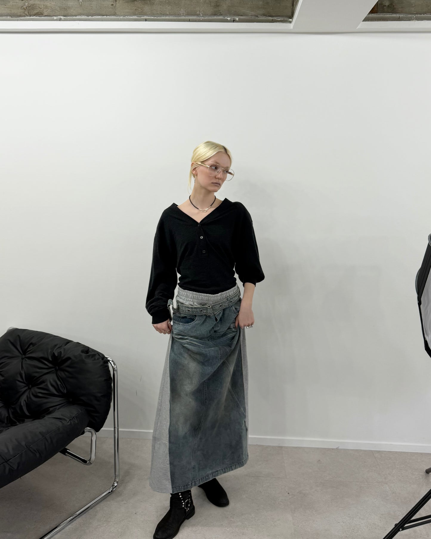 Switching denim skirt