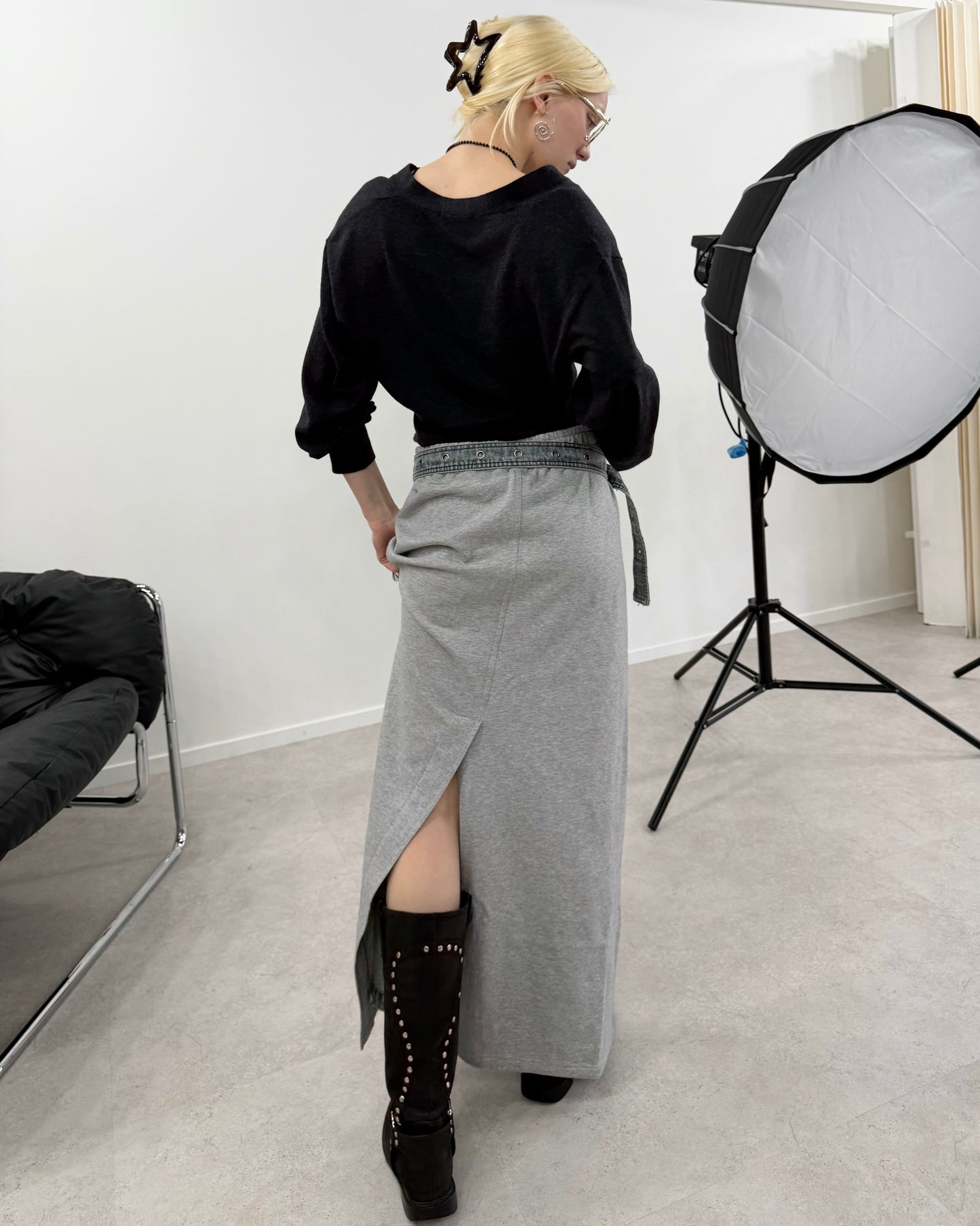 Switching denim skirt