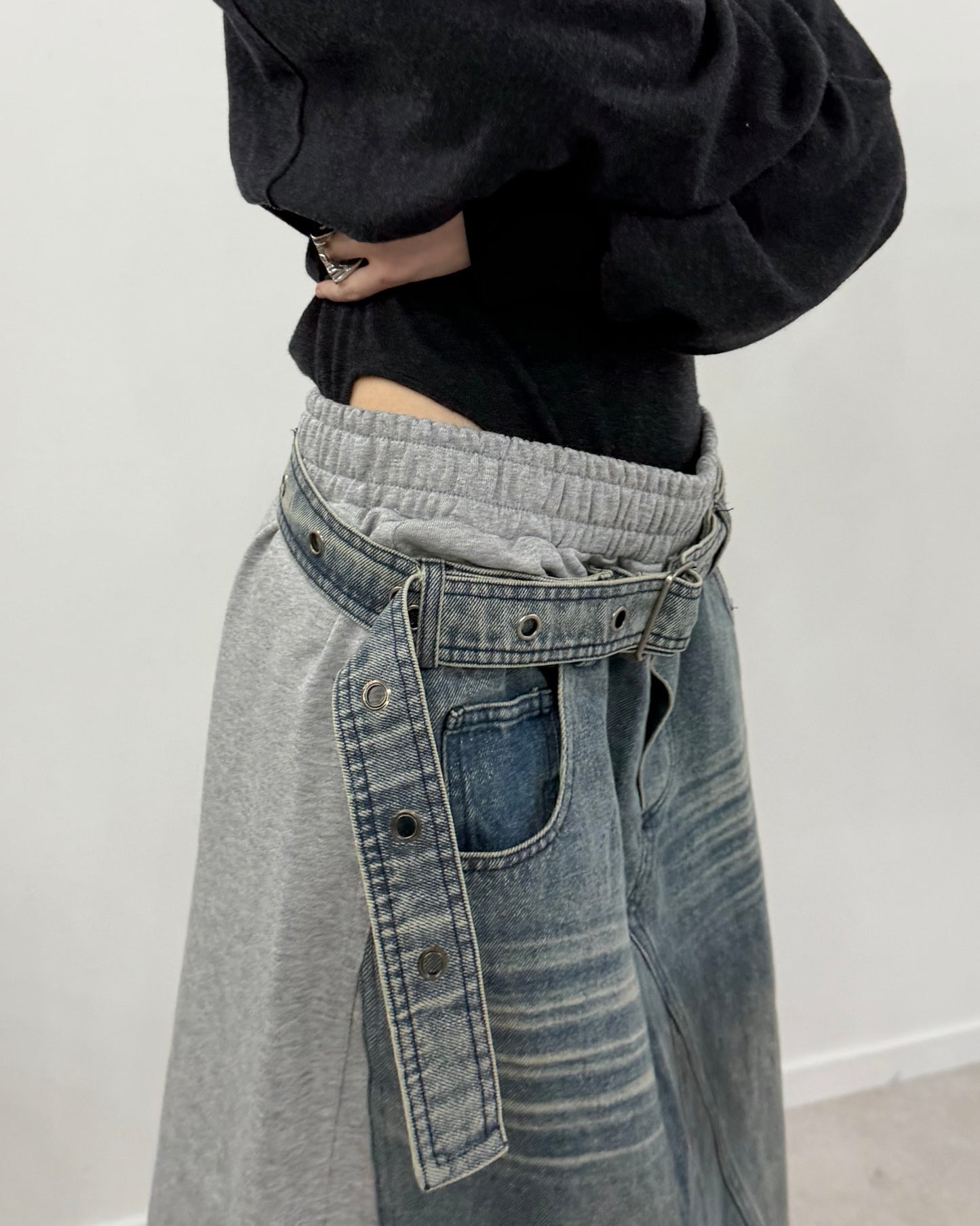 Switching denim skirt