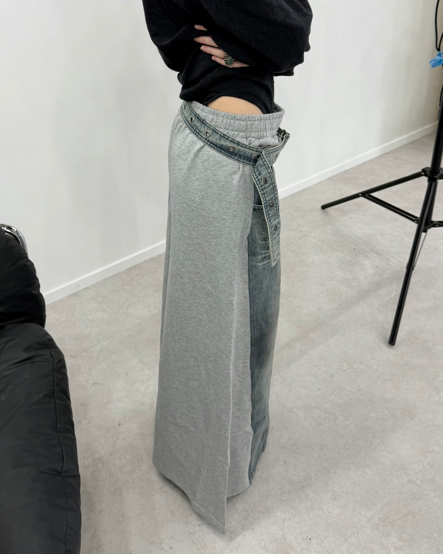 Switching denim skirt
