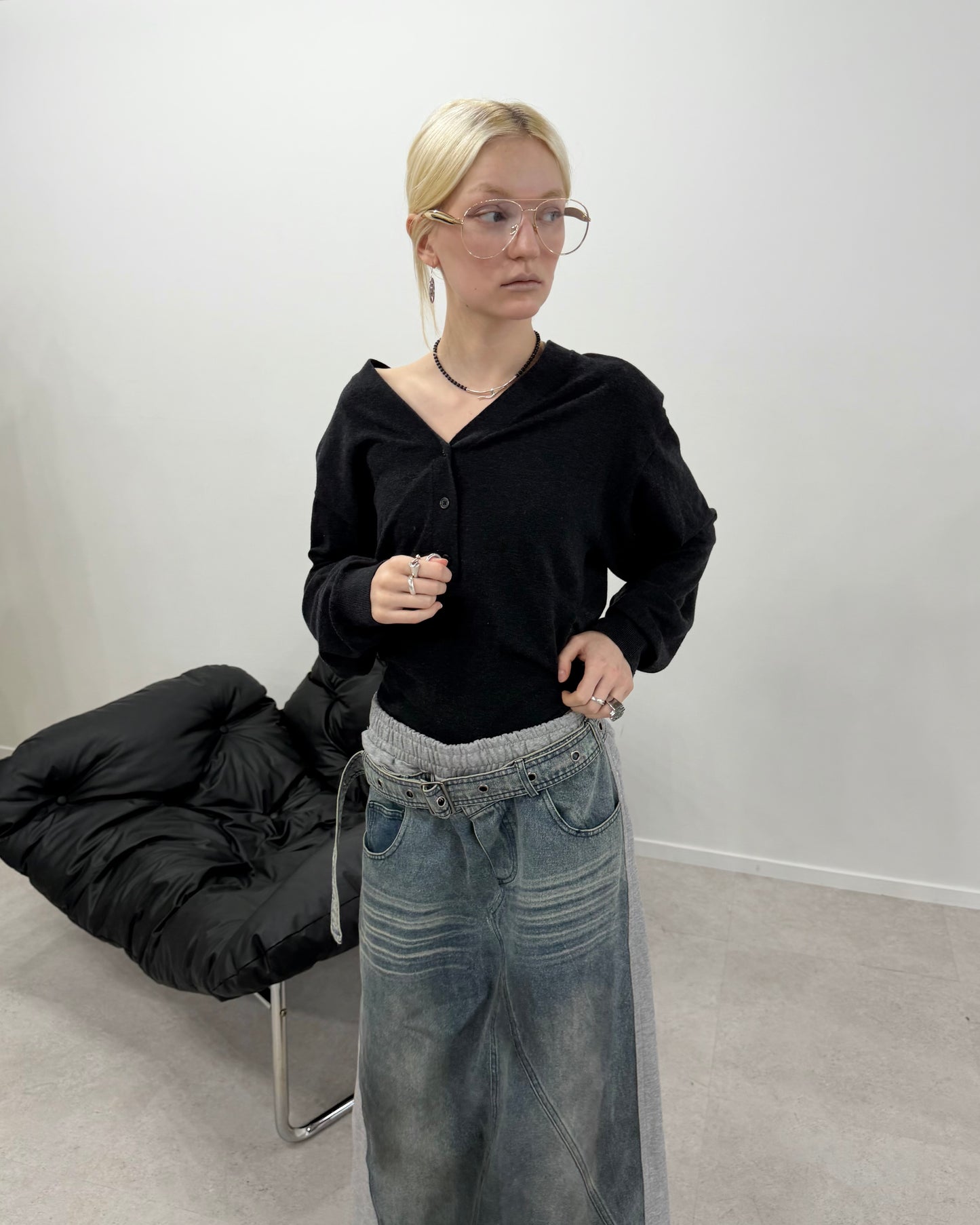 Switching denim skirt