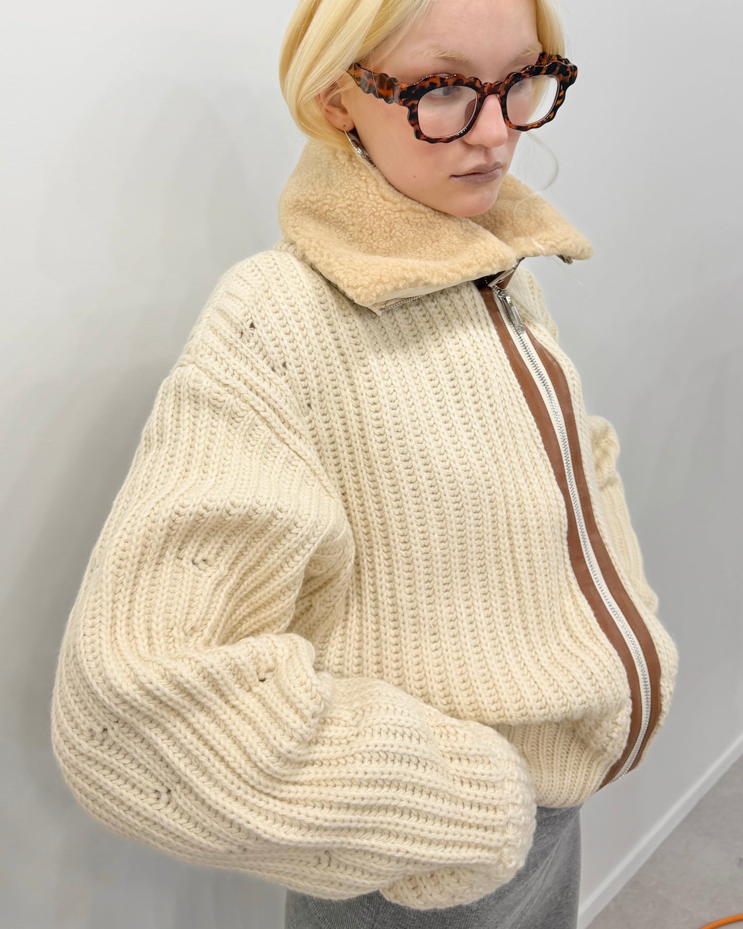 Cream knit blouson