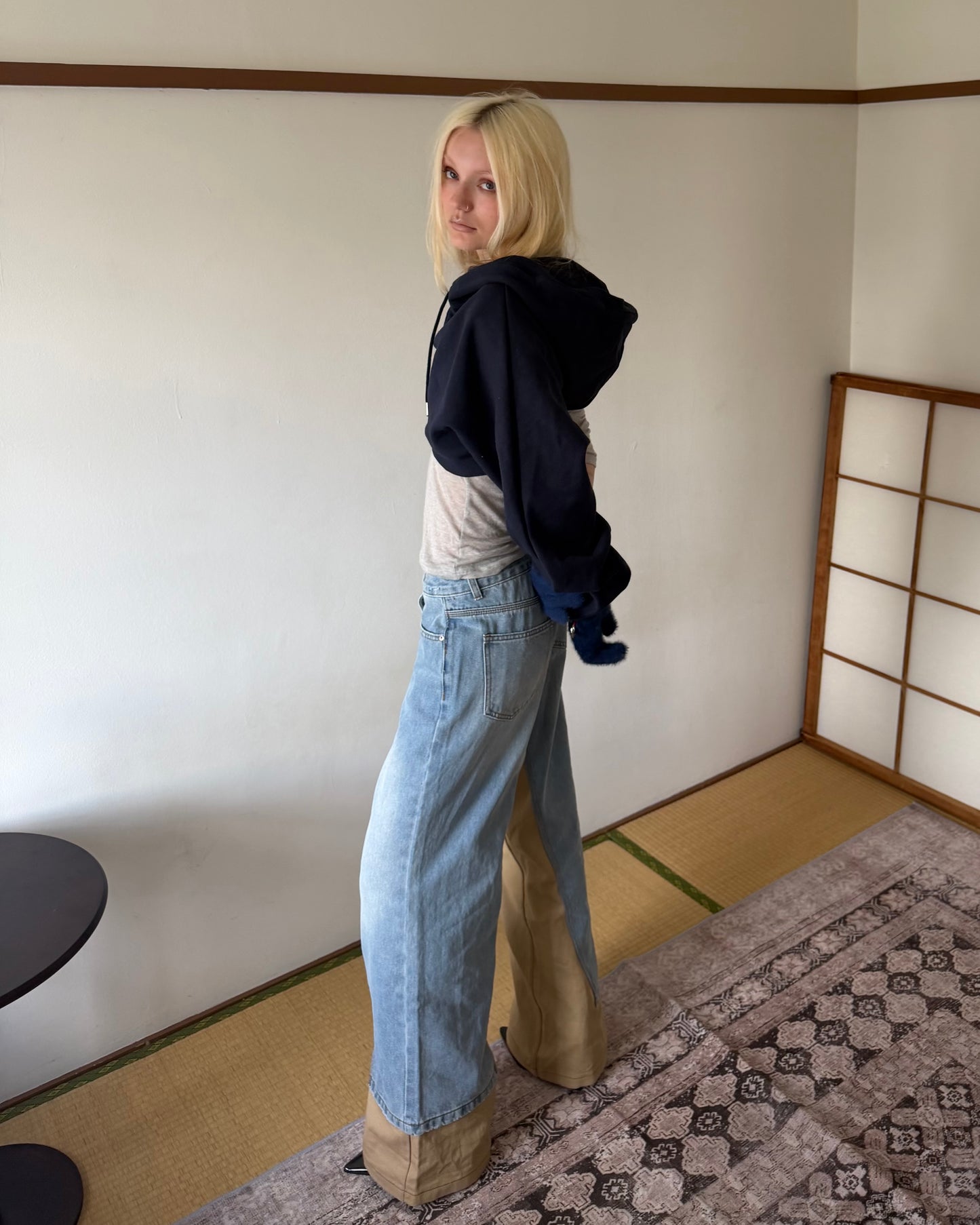 Bicolor denim pants