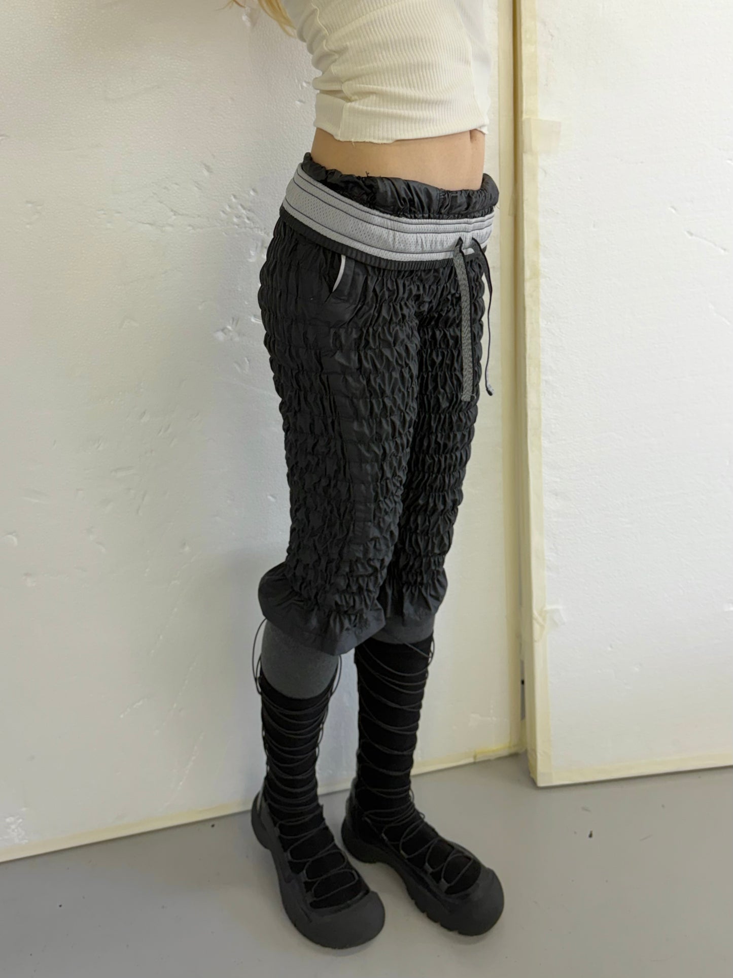 Gather jersey pants bicolor