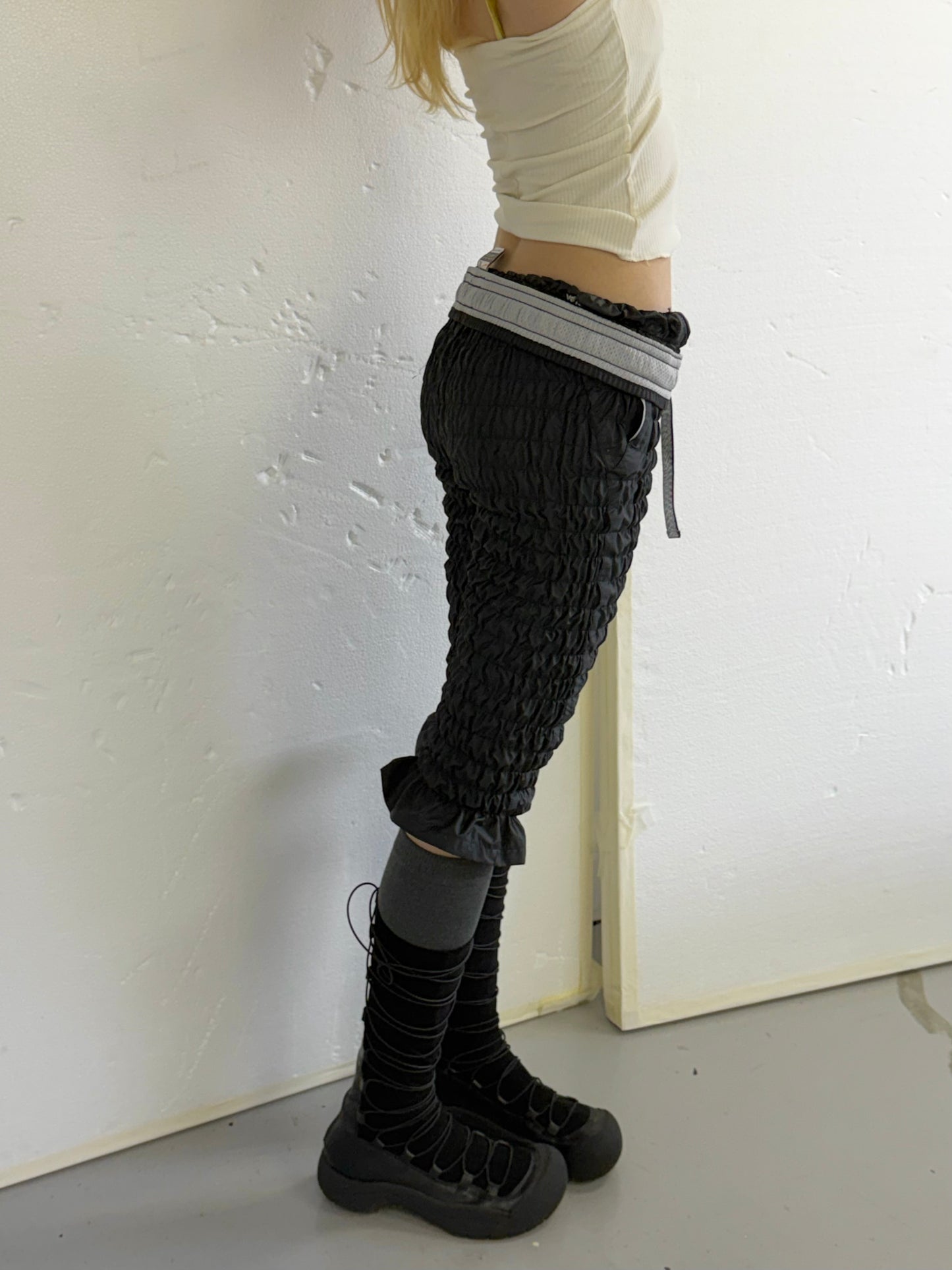 Gather jersey pants bicolor