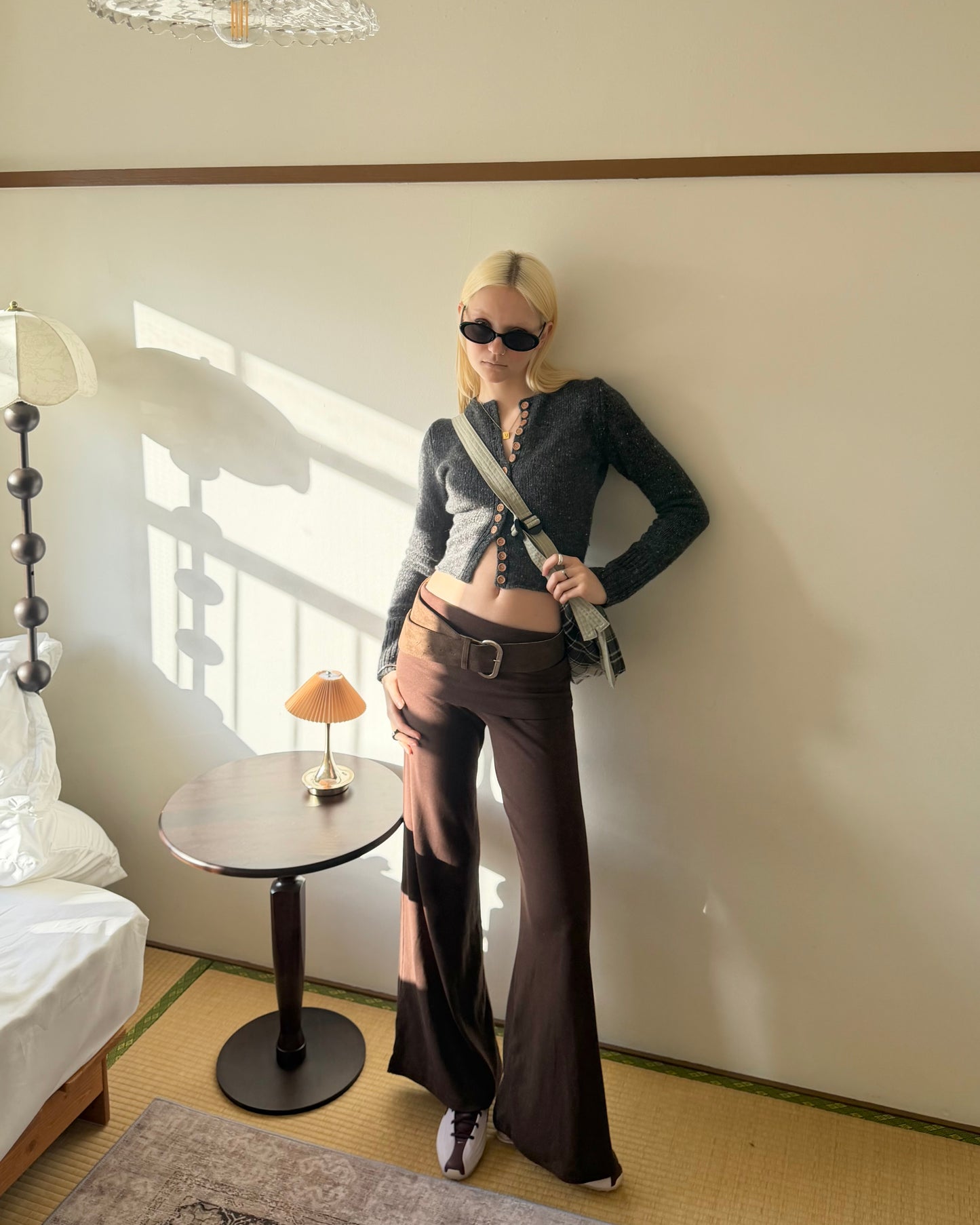 Slim flare knit pants