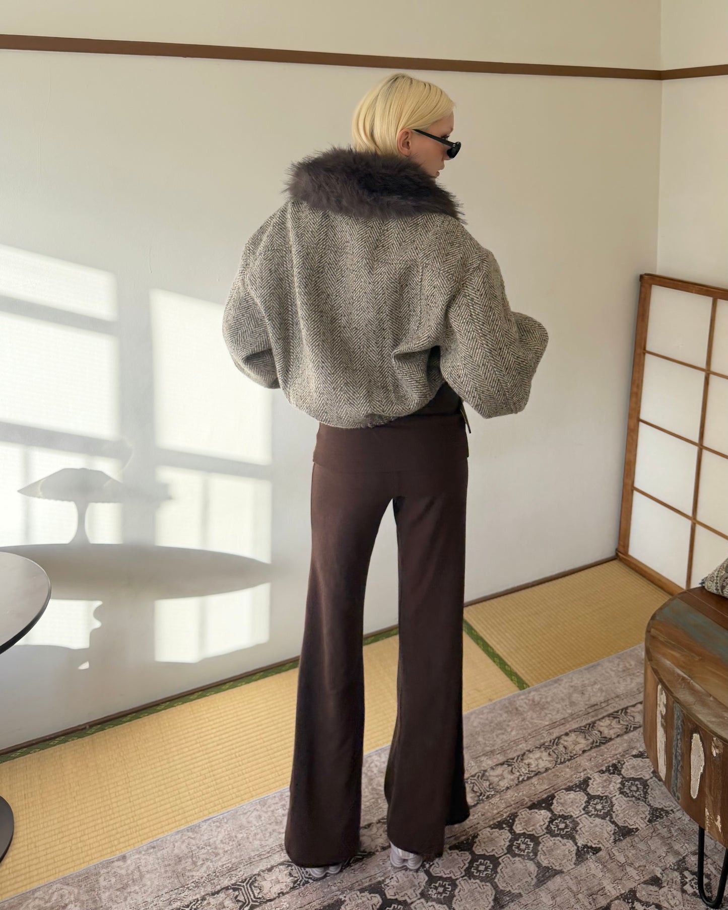 Slim flare knit pants