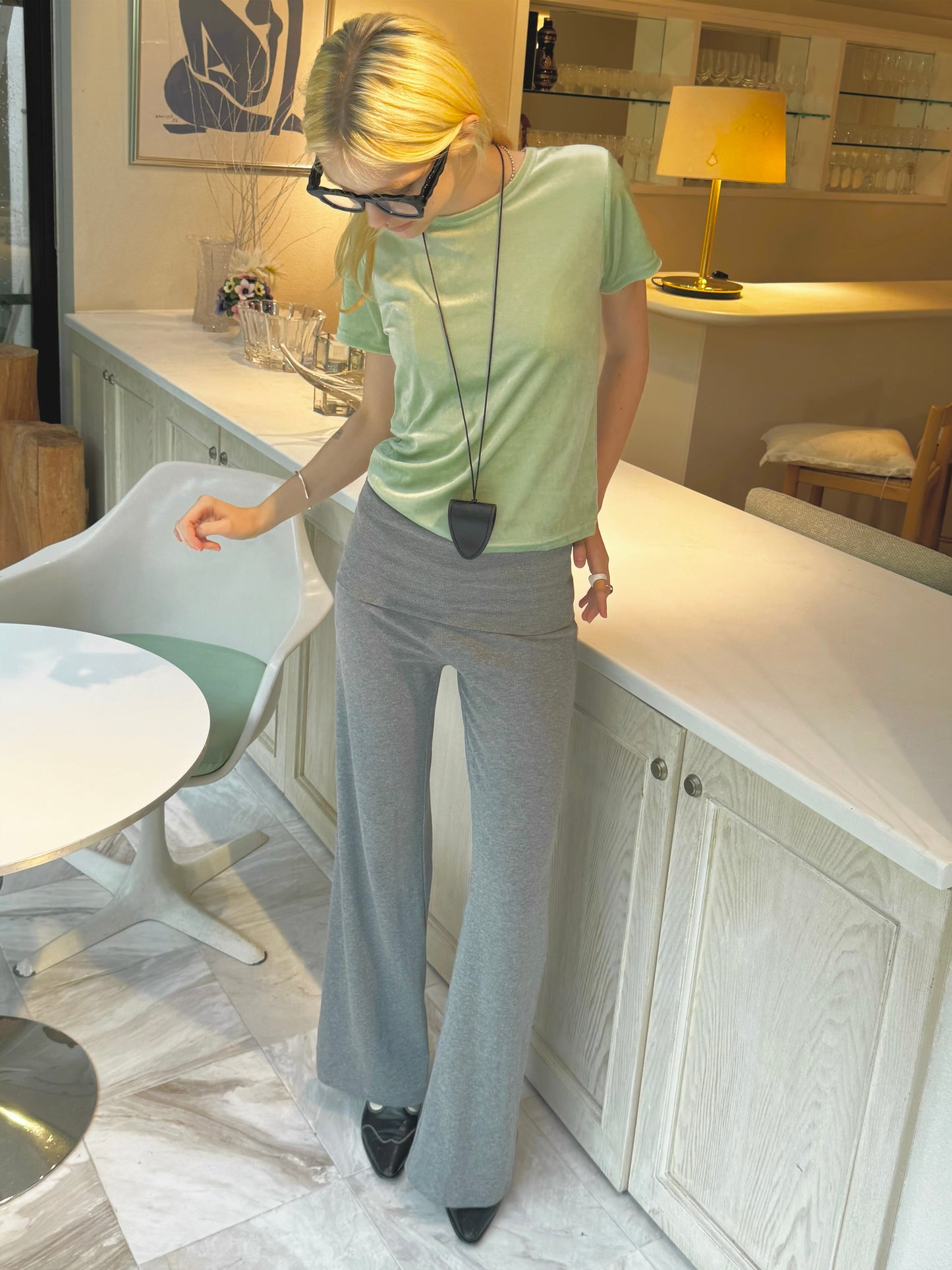 Slim flare knit pants