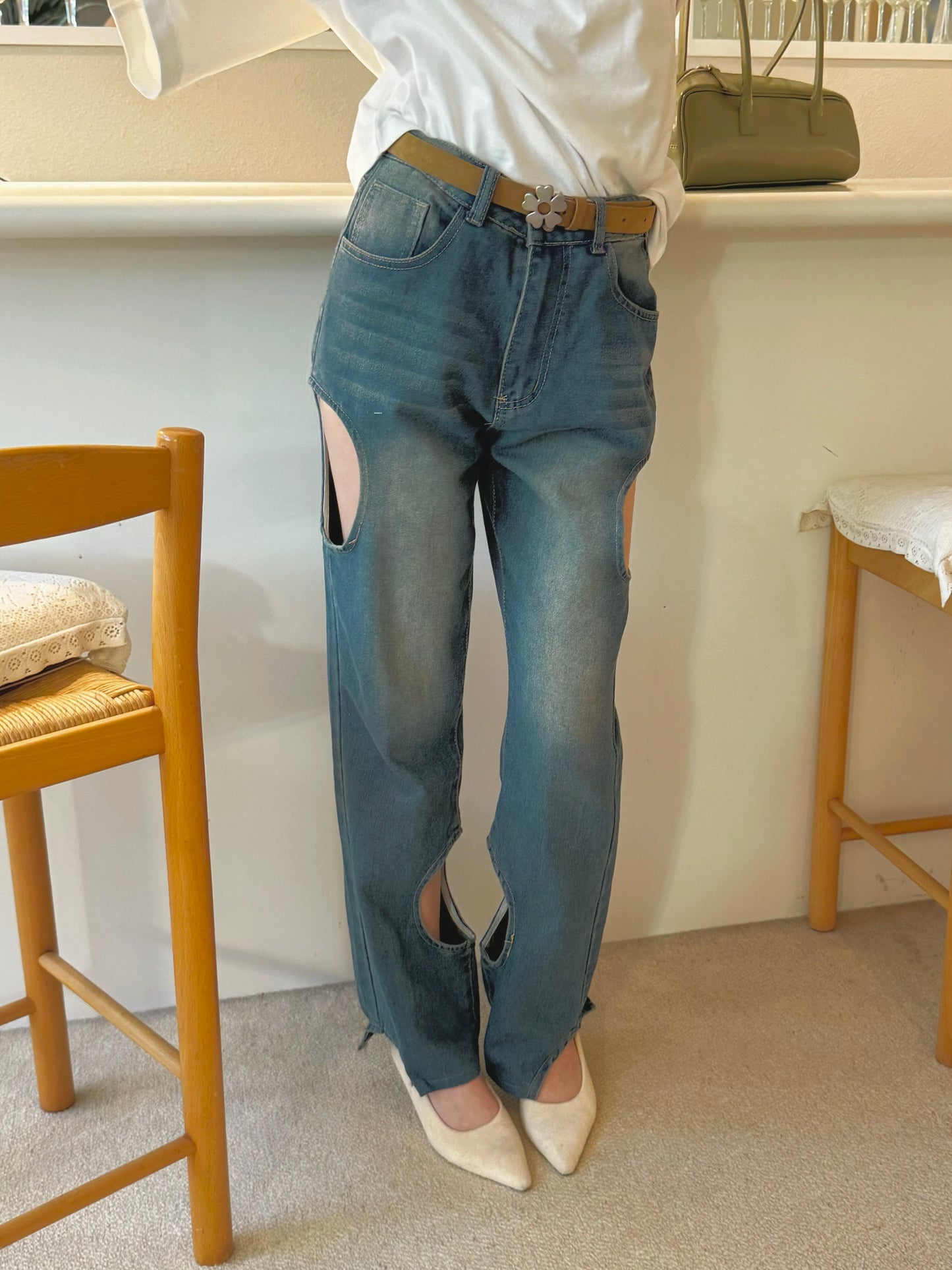 Cheese denim pants