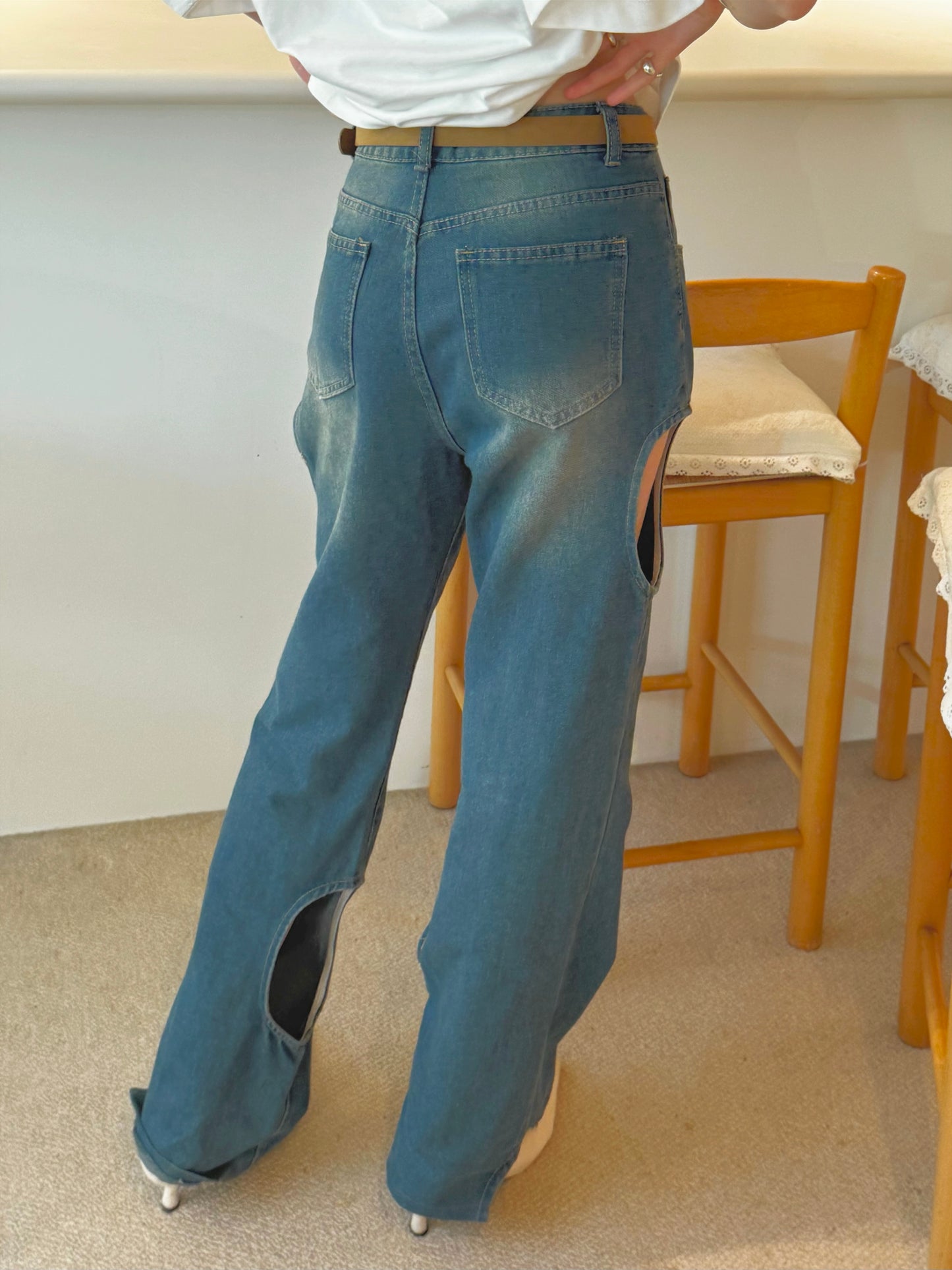 Cheese denim pants