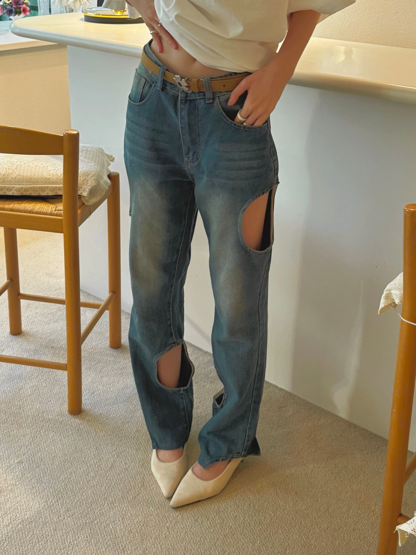 Cheese denim pants